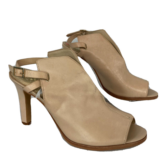Vince‎ Camuto Sandals Womens Sz 9,5  Beige Open Toe Heel Slingback Leather NEW - Picture 1 of 7